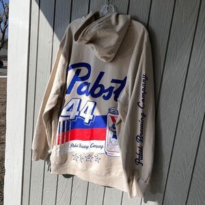 Pabst Blue Ribbon 44 Retro Hoodie 2XL Beige Graphic Beer Sweatshirt NWT